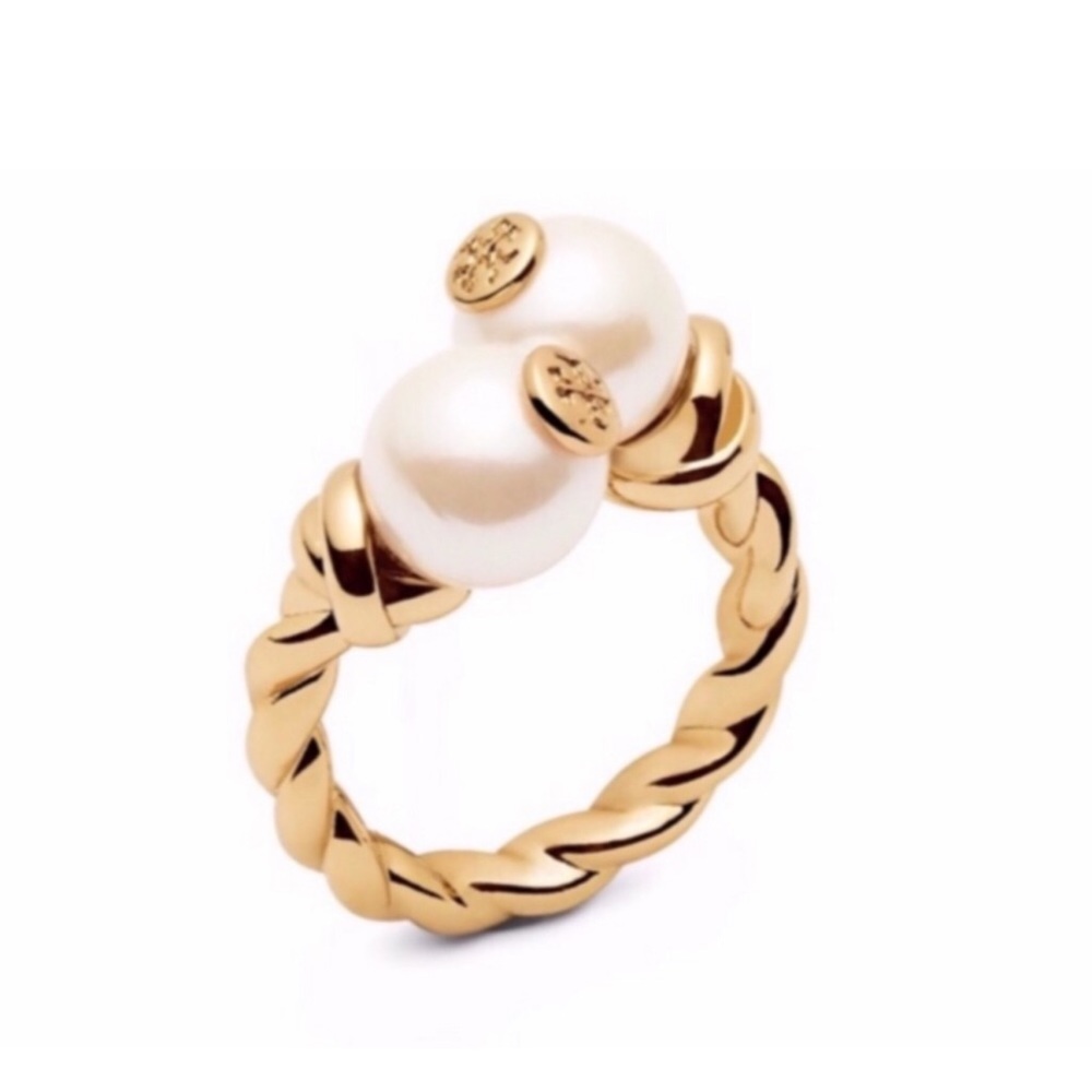 TORY BURCH ROPE LOGO PEARL RING